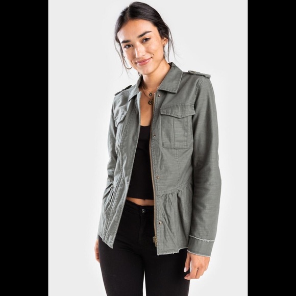 Francesca's Collections Jackets & Blazers - Army Green Peplum Jacket